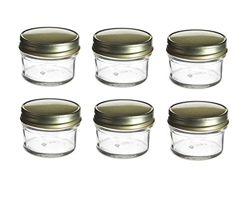 Nakpunar 6 pcs 4 oz Glass Mason Jars with Gold Lids (4 oz, Gold - 6 pcs)