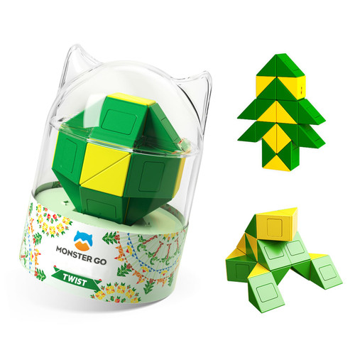 Monster Go Snake Puzzle, 24 Blocks Twist Magic Snake Brain Teaser Sensory Toys for Kids(Yellow-Green)