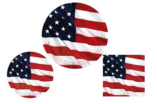 Patriotic American Flag Party Supplies: Bundle Includes Paper Plates and Napkins for 8 Guests in a Flying Colors Design