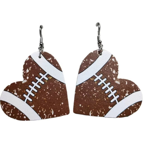 Heart Shape Retro Sports Ball Leather Dangle Earrings Baseball Basketball Soccer Shape Earrings-football Heart Shape Retro Sports Ball Leather Dangle Earrings Baseball Basketball Soccer Shape Earrings-football
