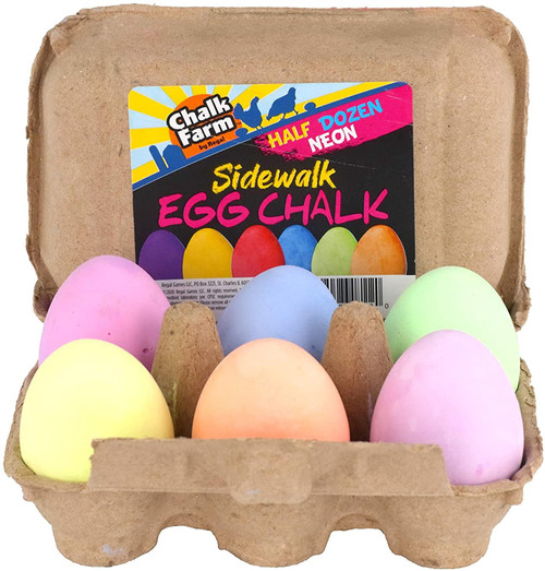 Chalk City Sidewalk Egg Chalk, 6 Count, Assorted Colors, Non-Toxic, Washable, Art Set (Neon)