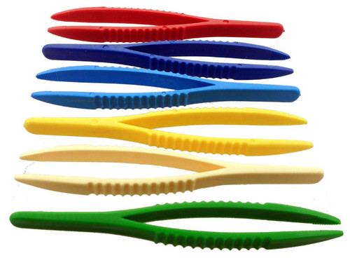 JEWEL TOOL 6pc 6 Color Plastic Tweezer Set | 5" Long Each | Non-Magnetic Plastic Tweezers for Delicate Electronic Parts and Crafts