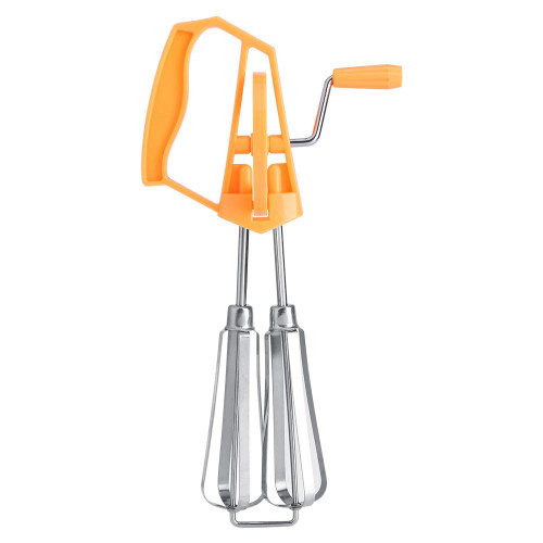 Egg Beater, Stainless Steel Rotary Hand Whip Whisk Egg Beater Mixer Kitchen Cooking Tool for Blending, Whisking, Beating and Stirring(Orange)