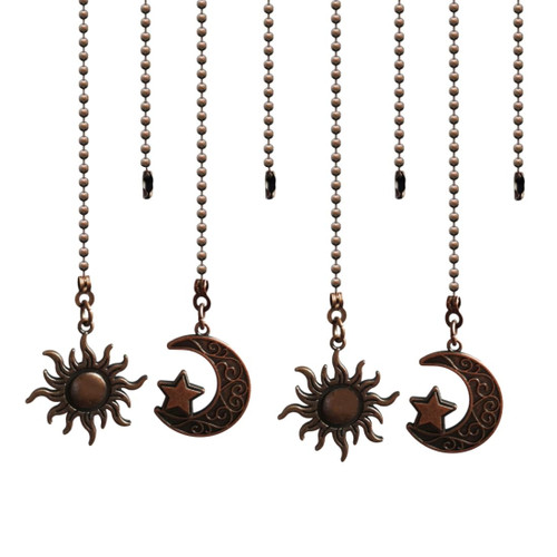 QLXHBOT Pull Chain,Ceiling Fan Pull Chain,4Pcs Pull Chain Pendant Extension 12 Inches Lighting Fan Beaded Ball Fan Pull Chain Extender Ornament with Connector -Moon and Sun (Red Bronze)