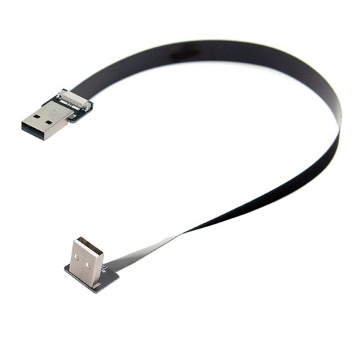 Cablecc Up Angled USB 2.0 Type-A Male to Type-A Male Data Flat Slim FPC Cable 90 Degree for FPV & Disk & Scanner & Printer 50CM