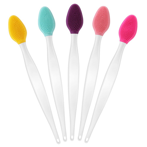 WLLHYF 5 Pcs Lip Scrub Brush Double-Sided Silicone Exfoliating Tool Mini Soft ?Lip Brush Cleaner for Men Women lightening dark lips Smoother Fuller Lip Appearance
