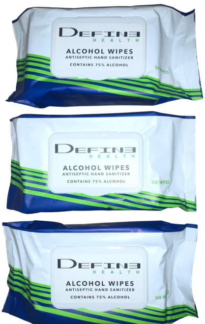 Define Health Antiseptic Hand Sanitizing Wipes 75% Alcohol 150 Count (3 Packs of 50 Wipes) Define Health Antiseptic Hand Sanitizing Wipes 75% Alcohol 150 Count (3 Packs of 50 Wipes)