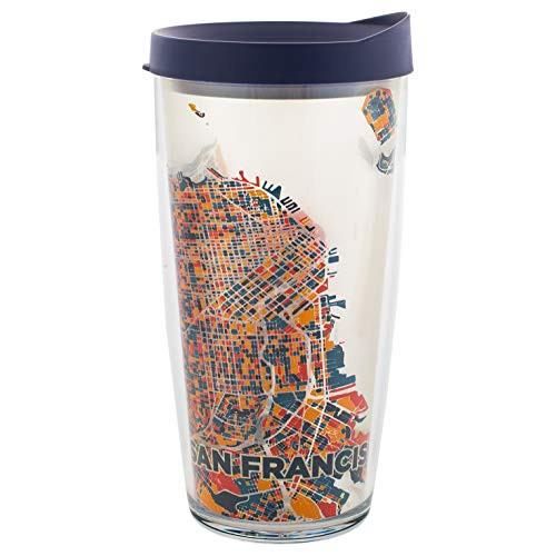 San Francisco, CA Insulated 16 Oz Clear Travel Tumbler Mug with Navy Lid