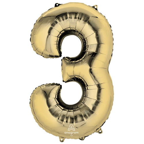 Anagram Number 3 Foil Mylar Party Balloon, 34", White Gold