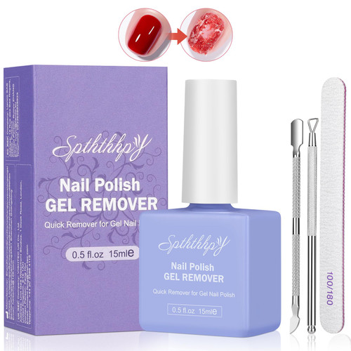SPTHTHHPY Gel Nail Polish Remover with Cuticle Pusher and Nail Polish Scraper Nail File,Easily & Quickly Remove Gel,No Need for Foil,Soaking or Wrapping