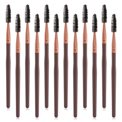 POCMKO 12PCS Mascara Brush Wands, Eyelash Eyebrow Spoolies Brush for Makeup, Long Handle Lash Brush Applicators, Makeup Lash Spoolies Set, Eye Brow Brush Applicator for Lash Extensions