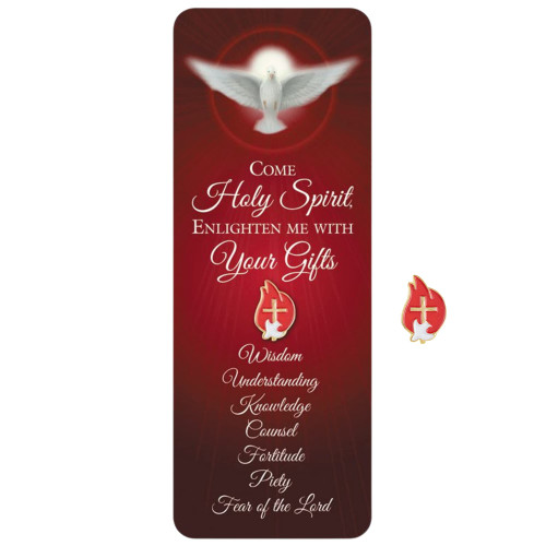 Come Holy Spirit Dove Lapel Pin and Bookmark, Confirmation Gift Set, 3/4 and 6 Inch Come Holy Spirit Dove Lapel Pin and Bookmark, Confirmation Gift Set, 3/4 and 6 Inch