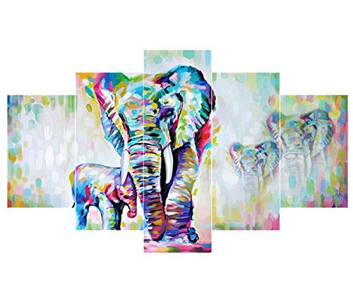 5 Pieces Colorful Elephant Modern Abstract Art Painting on Canvas Prints Pictures Wall Art Home Living Room Bedroom Hotel Club Decor (Unframed)