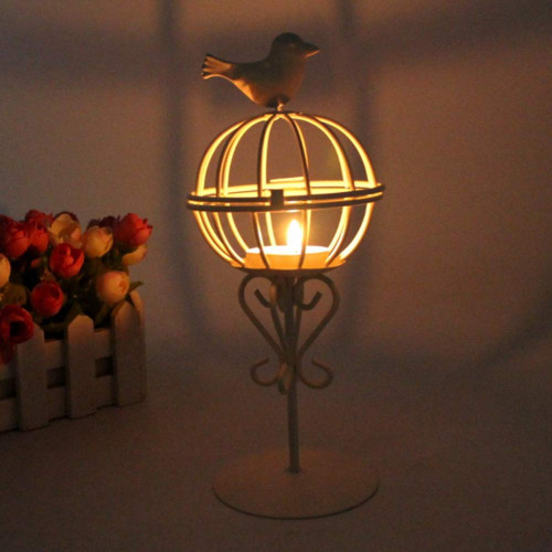 BestAlice Moroccan Style Candle Lantern, Decorative Candle Lanterns for Tealight Candles, Hollow Out Unique Bird Cage Iron Candle Holder Candlestick Decor Home Weddings Decoration Ornament(White)
