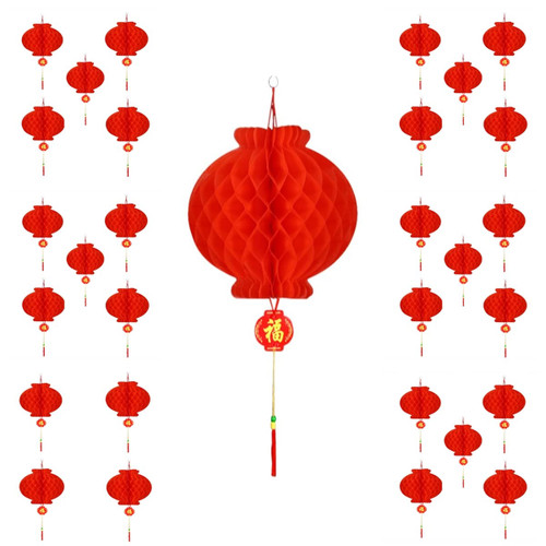 KYMY 30pcs Chinese Red Paper Lanterns,Red Hanging Round Decorative Chinese Paper Lanterns for Lunar Dragon New Year,Spring Festival, Wedding Celebration 2024 (25cm-9.9inch)