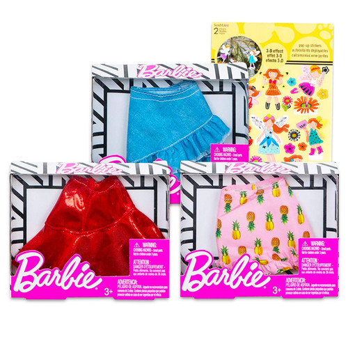 Barbie Doll Fashion Clothing Mini Skirts, 3-Pack Bundle with Stickers (Barbie Doll Accessories) Barbie Doll Fashion Clothing Mini Skirts, 3-Pack Bundle with Stickers (Barbie Doll Accessories)