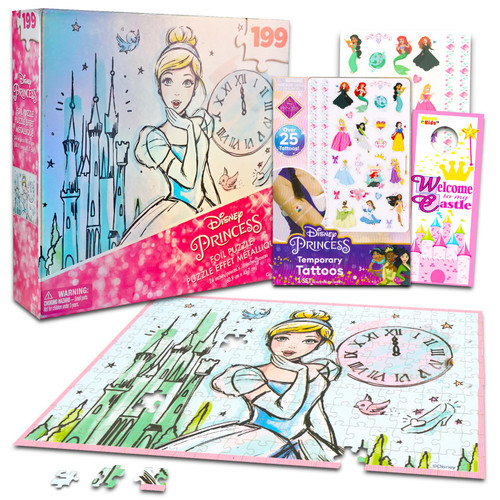 Disney Princess Cinderella Puzzle for Kids Set - Bundle with 199 Pc Cinderella Jigsaw Puzzle for Girls Plus Princess Tattoos, More | Disney Princess Cinderella Jigsaw Puzzle for Girls, Kids