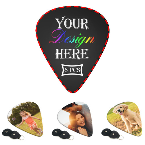 FJGLTEC Custom Guitar Picks 6 Pack Personalized Add Your Own Photo Text Logo Design Customized Abrasion Resistant Printing Guitar Accessories Gifts for Ukuleles Electric Bass Guitar Players 0.46mm