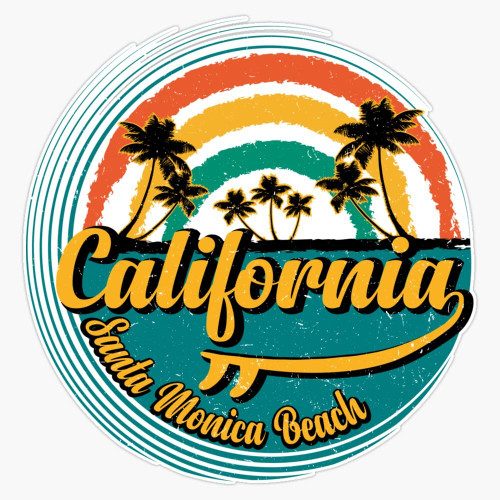 Retro Santa Monica Beach California Surfing Beach Surf Summer Vacation Ocean Beach Gift Bumper Sticker Vinyl Decal 5"