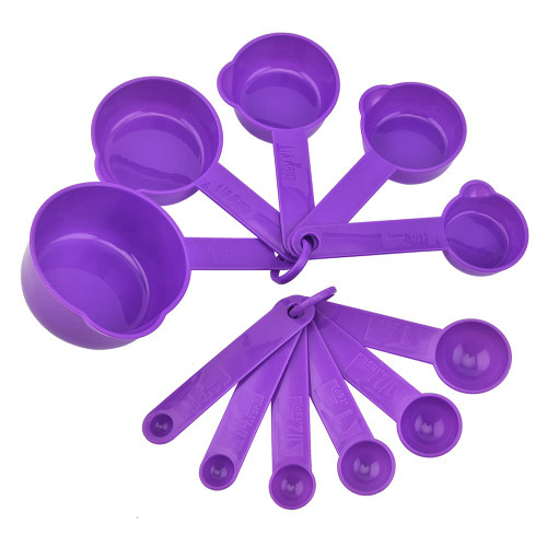 Set of 11 Pieces Plastic Measuring Cups and Spoons Set Measuring Cup Spoons Kitchen Measure Spoons Set Kitchen Measuring Tool for Home Kitchen Cooking Baking, Purple