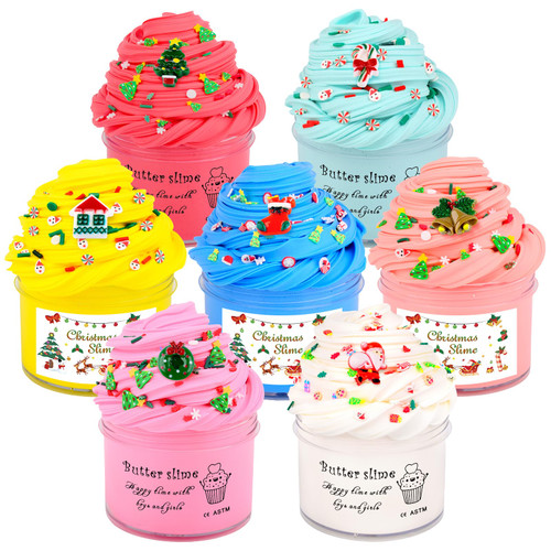 7 Pack Christmas Slime Kit, Butter Slime for Party Favor Gift, Scented Slime for Girls and Boys, Birthday, Classroom, Carnival Prizes, Kids Basket Goodie Bag Stuffers, Soft Non-Sticky