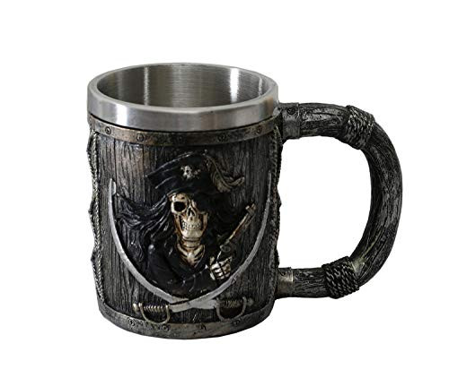 Otartu 15oz Coffee Beer Pirate skull skeleton mug stein tankard stainless steel liner