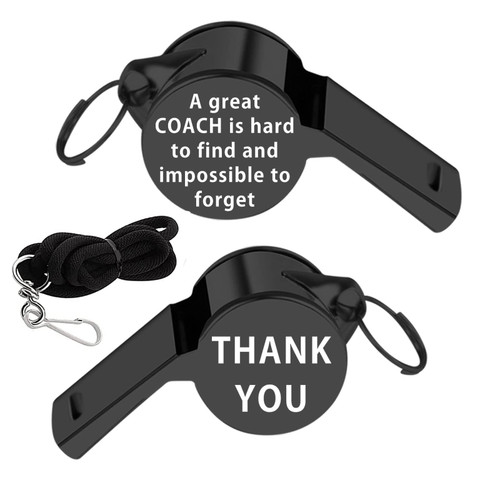 FAADBUK Coach Whistles Two Sides A Great Coach is Hard to Find and Impossible to Forget Whistles with Lanyard Thank You Gifts for Coaches Referees Officials (Thank You Great Black)