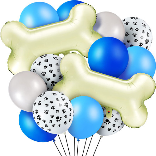44 Pieces Dog Themed Balloons Decoration Included 4 Bone Shaped Foil Balloons and 10 Dog Paw Print Balloons and 30 Colorful Latex Balloons for Pets Theme Party (Dark Blue, Light Blue, Gray)