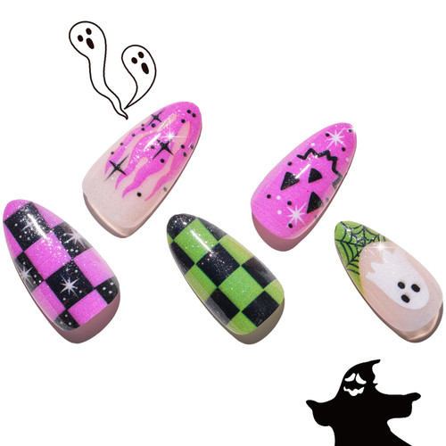 GLAMERMAID Press on Nails Short Almond for Halloween, Gothic Black Fake Nails Gel with Design Medium Oval Glue on Nails for Women, Glitter Y2K Checkerboard False Nail Emo Kits Stick on Nails Nails GLAMERMAID Press on Nails Short Almond for Halloween, Gothic Black Fake Nails Gel with Design Medium Oval Glue on Nails for Women, Glitter Y2K Checkerboard False Nail Emo Kits Stick on Nails Nails