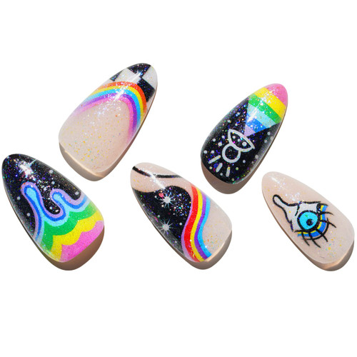 Rainbow French Tip Press on Nails Short Almond, GLAMERMAID Medium Oval Gel Nude Fake Nails with Checkerboard, Black Gothic Glitter Acrylic Stick Glue on Nails Kit for Women False Nail Tips Set Rainbow French Tip Press on Nails Short Almond, GLAMERMAID Medium Oval Gel Nude Fake Nails with Checkerboard, Black Gothic Glitter Acrylic Stick Glue on Nails Kit for Women False Nail Tips Set