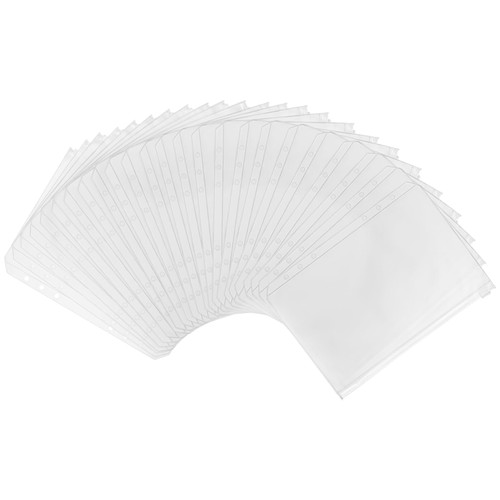 Bidponds 24PCS A5 Binder Pockets,6 Holes Budget Cash Envelopes for Budgeting, Clear Plastic Zipper Pouch for A5 Budget Planner Binder,Money Organizer