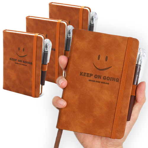 DueHoppee 3 Pcs Pocket Notebooks with Pens,Small A6 Notebook,Cute Smile,192 Pages,Lined Paper