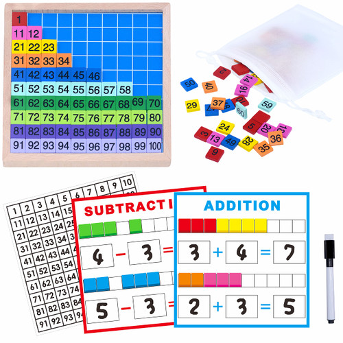 SpriteGru Wooden Math Learning Board Toy, Math Cubes 1-100 Consecutive Numbers, Linking Cube Math Counters for Kids Kindergarten Learning Activities with Storage Bag