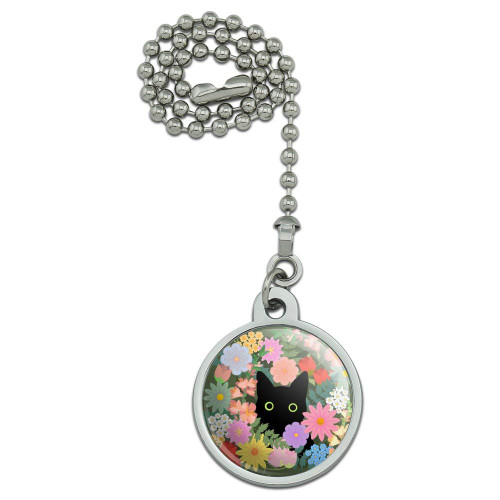 GRAPHICS & MORE Black Cat Hiding in Spring Flowers Ceiling Fan and Light Pull Chain