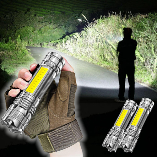 KBTPMTL 2 Pcs Portable LED Flashlight, High Lumens Super Bright Flashlight, Zoomable, Rechargeable Flashlight with 4 Modes, High Powered Handheld Flashlight for Emergency Camping Hiking Gift