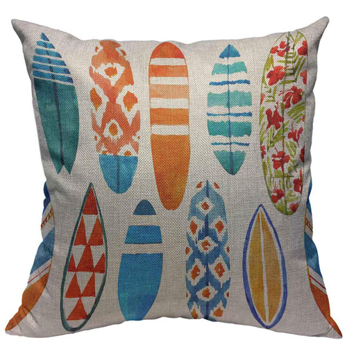VERSUSWOLF Throw Pillow Covers Wave Watercolor Surfboard Summer Beach Stylish Cotton Linen Decorative Square Pillowcases Cushion Cover 18 X 18 Inch