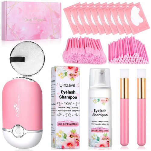 Qinzave 150ml/5.07 fl.oz Eyelash Extension Cleanser with USB Fan, Eyelash Extension Shampoo with Mascara Brushes Micro Brushes, Lash Shampoo Extensions Perfect for Salon Home Use (Pink) Qinzave 150ml/5.07 fl.oz Eyelash Extension Cleanser with USB Fan, Eyelash Extension Shampoo with Mascara Brushes Micro Brushes, Lash Shampoo Extensions Perfect for Salon Home Use (Pink)
