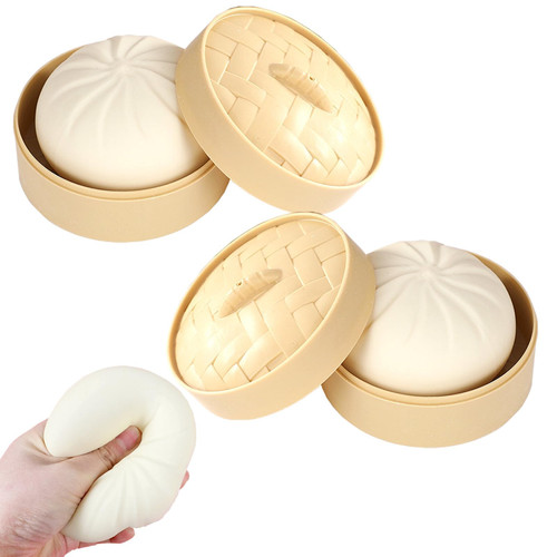 2 Pcs Dumpling Squishy Dumpling Stress Ball Squeezing Stress Relief Toy White Steamed Stuffed Bun for Classroom Prizes, Birthday Gifts, Partied, Etc.