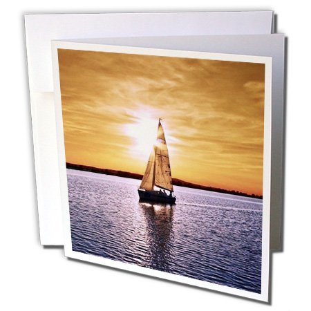 3dRose sail boat sunset - Greeting Cards, 6 x 6 inches, set of 12 (gc_23820_2)
