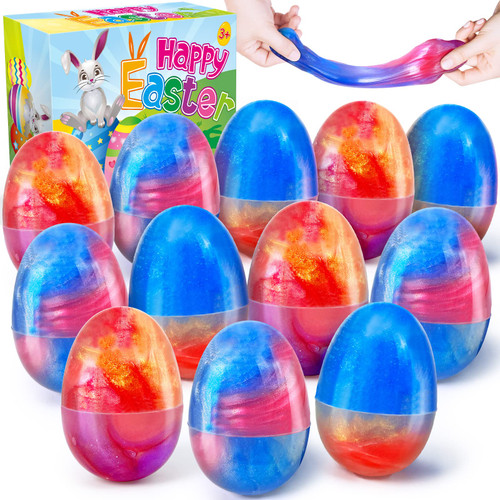 Slime Easter Eggs, 12 PCS Easter Galaxy Slime Gifts Easter Basket Stuffers Fillers, Easter Eggs for Kids Boys Girls Easter Basket Stuffers Slime Party Favors