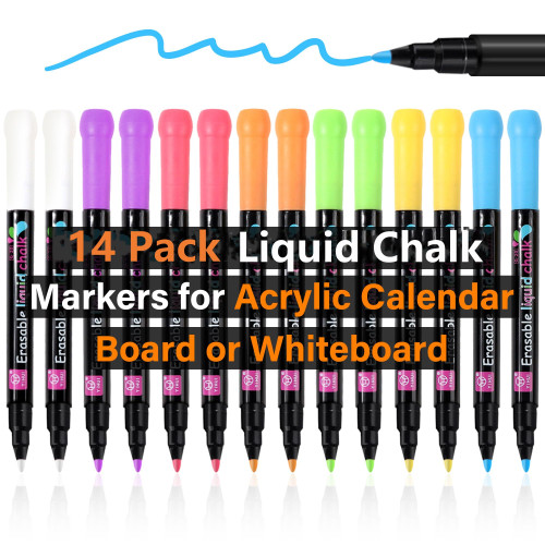 SORFHOUR 14 Liquid Chalk Markers for Acrylic Calendar, 7 Vibrant Colors, 1mm Fine Tip Wet Erase Markers for Dry Erase Board Planning Board Clear Glass Writing Board Whiteboard Window Fine Points