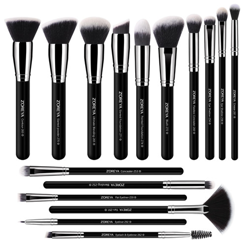 Z'OREYA Makeup Brushes, 16Pcs Makeup Brush Set Premium Synthetic Kabuki Brush Cosmetics Foundation Concealers Powder Blush Blending Face Eye Shadow Brush Set (Black) Z'OREYA Makeup Brushes, 16Pcs Makeup Brush Set Premium Synthetic Kabuki Brush Cosmetics Foundation Concealers Powder Blush Blending Face Eye Shadow Brush Set (Black)
