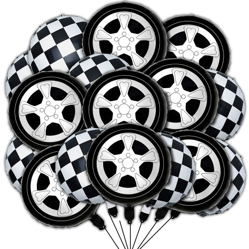 16Pcs Race Car Balloons Mylar Foil Wheel Tire Balloons Black and White Checkered Balloons Racing Car Birthday Party Decorations for Boys Race Car Birthday Party Supplies Favors 16Pcs Race Car Balloons Mylar Foil Wheel Tire Balloons Black and White Checkered Balloons Racing Car Birthday Party Decorations for Boys Race Car Birthday Party Supplies Favors
