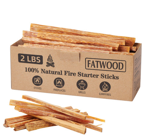 2 lbs Fatwood Fire Starter Sticks, 100% Natural Kindling Firewood Firestarter for Stoves, Pine Wood for Fireplaces, Campfires, Bonfires, Grill