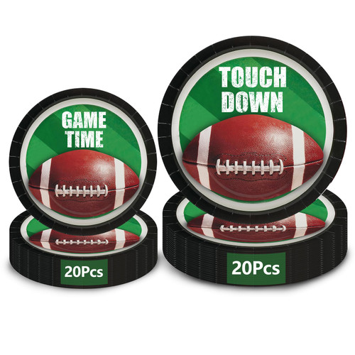 40pcs Football Party Paper Plates Set Disposable Sports Party Food Dinner Dessert Plates Birthday Tableware Decorations Favors, Including 20pcs 9" and 20pcs 7" Plates for Football Theme Plates