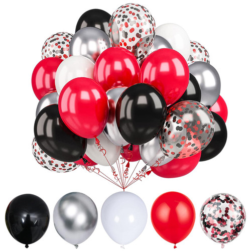 50pcs 12inch Red Black White Silver Balloons and Black Red Confetti Balloons for Graduation Wedding Birthday Baby Shower Party Decorations 50pcs 12inch Red Black White Silver Balloons and Black Red Confetti Balloons for Graduation Wedding Birthday Baby Shower Party Decorations
