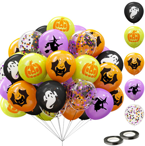 60pcs Halloween Party Balloons 12 Inch Latex Black Orange Purple Green Balloons Printed Ghost Pumpkin Witch Bat Confetti Balloons for Halloween Party Decorations Supplies 60pcs Halloween Party Balloons 12 Inch Latex Black Orange Purple Green Balloons Printed Ghost Pumpkin Witch Bat Confetti Balloons for Halloween Party Decorations Supplies