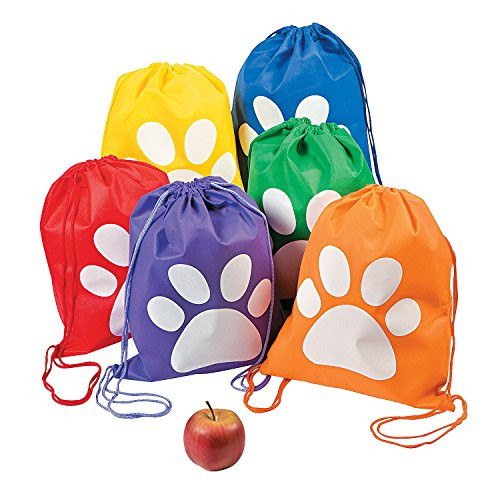 Fun Express - Paw Print Drawstring Backpack - Apparel Accessories - Totes - Novelty Totes - 12 Pieces