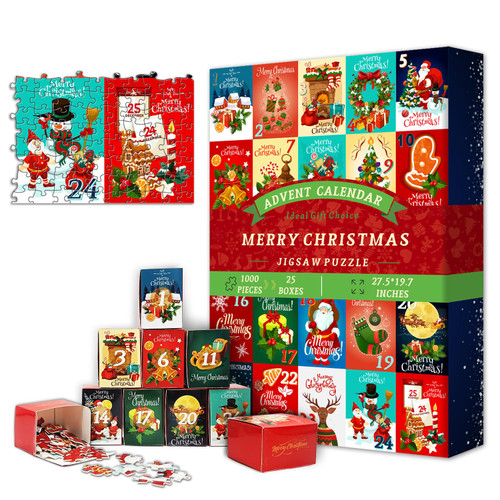 PICKFORU Advent Calendar 2023 Christmas Jigsaw Puzzles 1000 Pieces, 25 Boxes of Christmas Countdown Calendar Puzzles for Adults, Funny Holiday Puzzles for Kids as Christmas Decor Gift