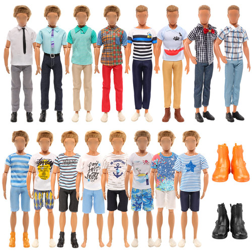 Miunana Lot 14 Items Doll Clothes for Boy Doll Include Random 6 Top + 6 Pants + 2 Pairs of Shoes for 12 Inch Male Dolls Outfits for Man Doll Clothes and Shoes